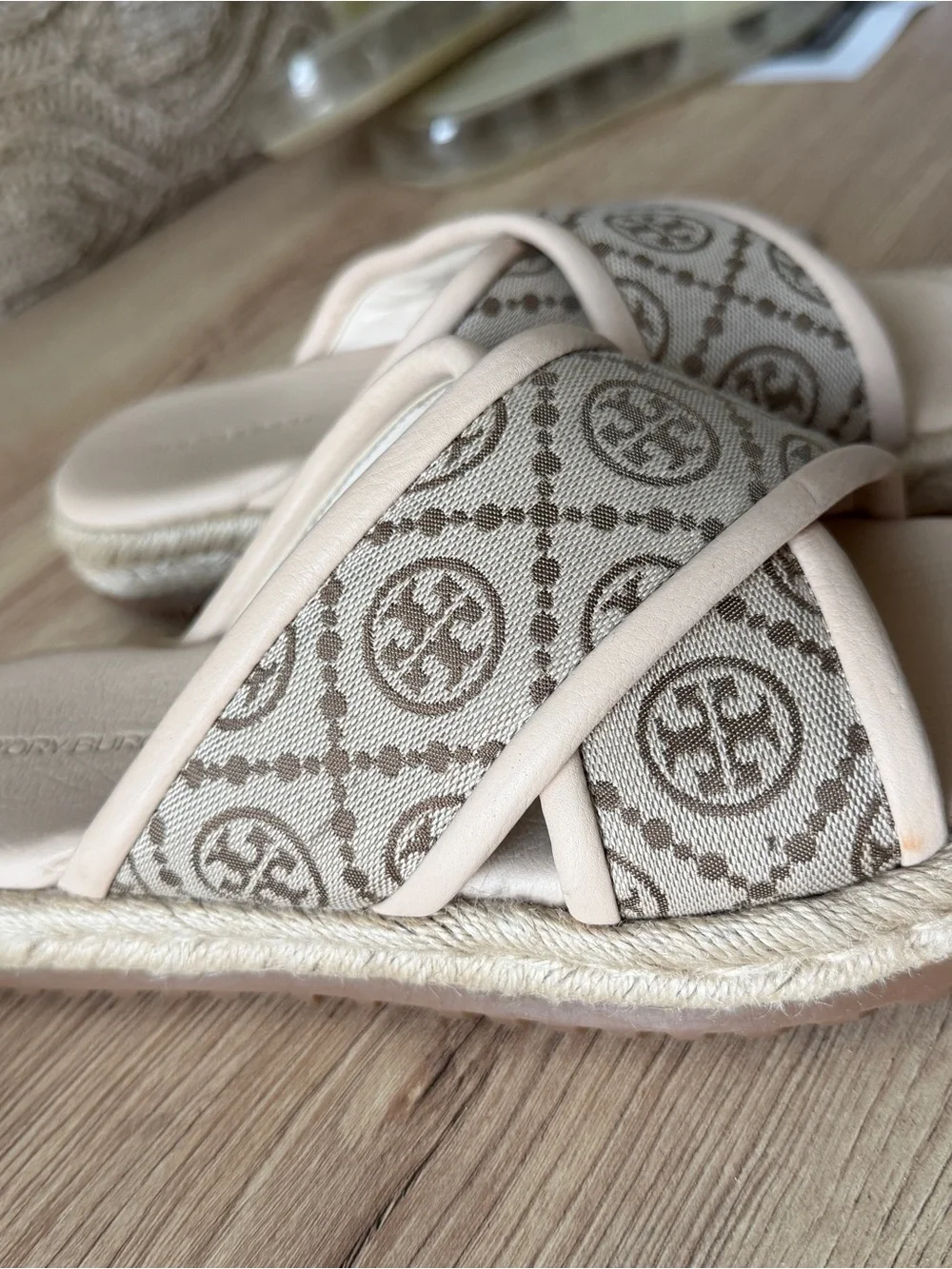 Tory Burch Neutral Logo Crisscross Slide Mules